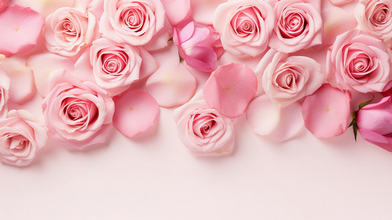 创意粉色玫瑰花瓣情人节浪漫唯美平铺摄影素材