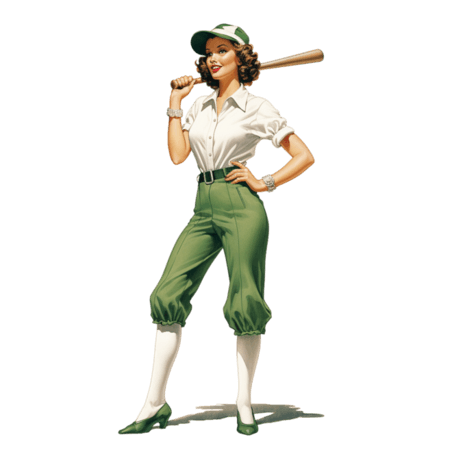创意绘画运动女士棒球人物元素立体免抠图案