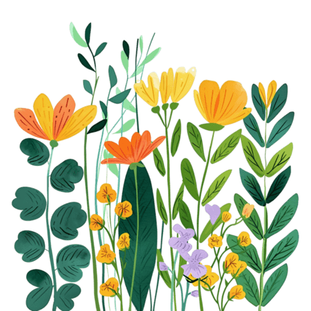 创意春天春季花朵元素花草植物手绘插画