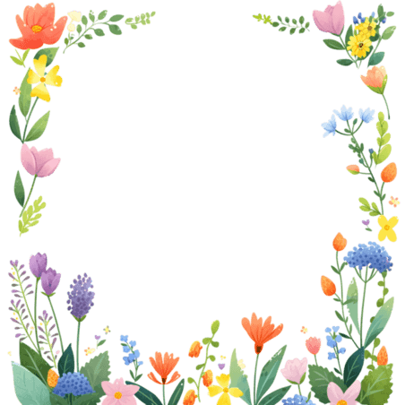 创意春天元素花草植物卡通边框手绘免抠