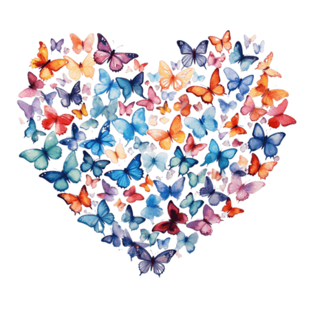 创意造型水彩情人节爱心蝴蝶元素免抠图案