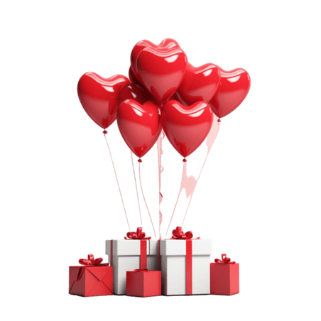 创意纹理情人节礼物元素礼盒爱心气球立体免扣图案