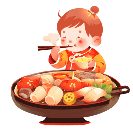 创意可爱卡通春节吃货节美食小孩吃火锅