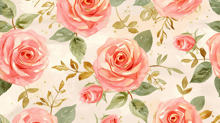 创意春天玫瑰花家纺面料花纹底纹背景粉色浪漫盛开的花朵插画18