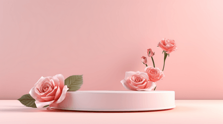 创意情人节花朵植物粉色春季美妆电商促销展台10设计图