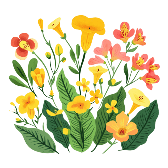 创意黄色红色喇叭花免抠春季花朵春天元素