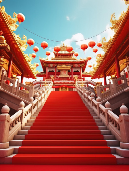 创意传统中国风国潮古建筑通道宫殿年货节电商背景