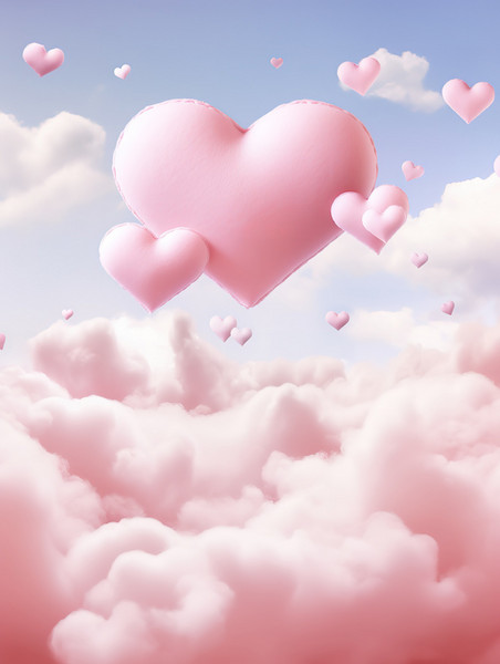 创意粉红色心形云情人节海报7天空云朵爱心