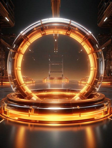 科技科幻黑金色通道橙色圆形矩形发光电商背景