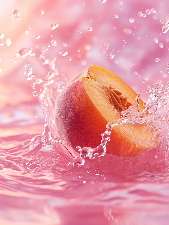 创意水果桃子水花飞溅水果生鲜摄影照片