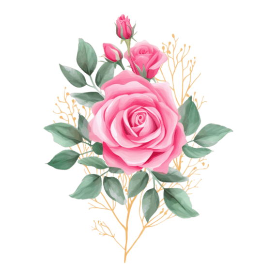 创意粉色玫瑰花水彩画情人节装饰元素