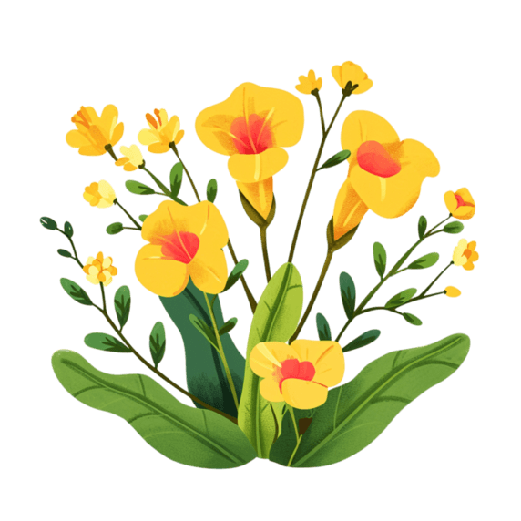 创意春天免抠黄色红色喇叭花春季花朵元素