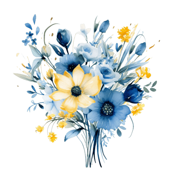 创意装饰蓝色花束元素水彩蓝色春天花朵免抠图案