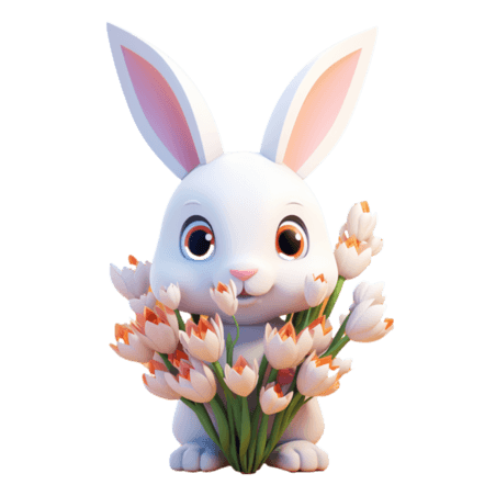 创意矢量可爱兔子春天3D兔子复活节元素免抠图案