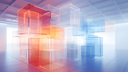 创意透明商务抽象玻璃空间感渐变方块空间矩形背景图片