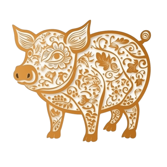 创意金色剪纸风传统十二生肖猪金箔动物PNG素材