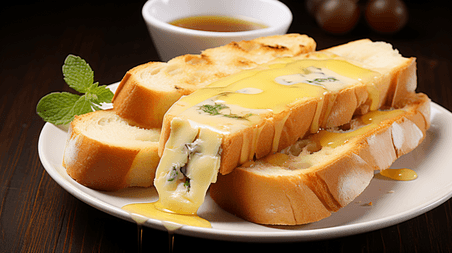 创意美味的蓝纹奶酪和面包西餐甜点芝士漏奶华