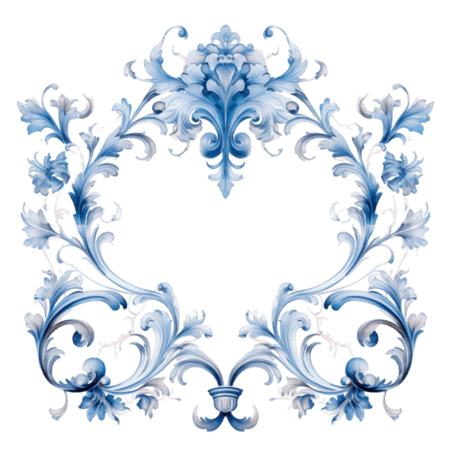 创意图形水彩植物头像框边框春天复古蓝色画框元素免抠图案