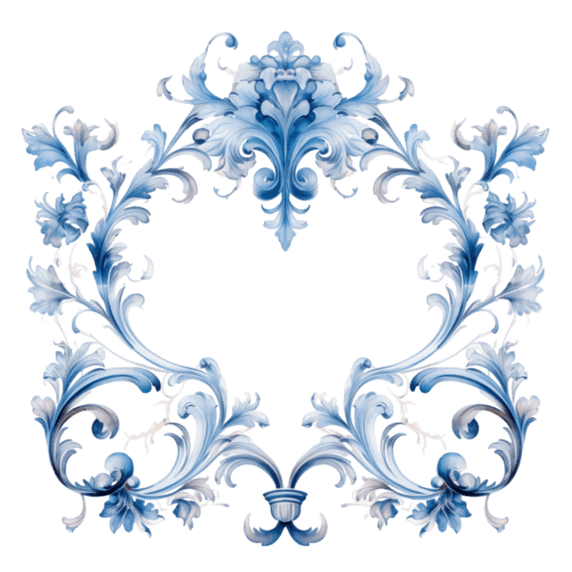 创意图形水彩植物头像框边框春天复古蓝色画框元素免抠图案