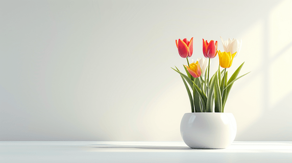 创意简约春天植物郁金香唯美白色花瓶里插花的背景19