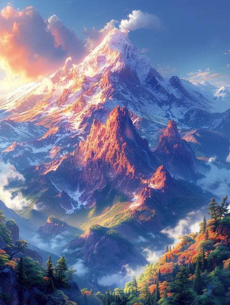 创意可爱的风景与岩石雪山原创插画游戏场景