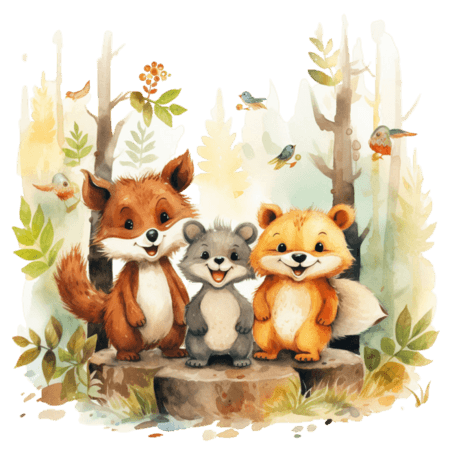 创意造型小动物绘本可爱童话丛林伙伴元素免抠图案
