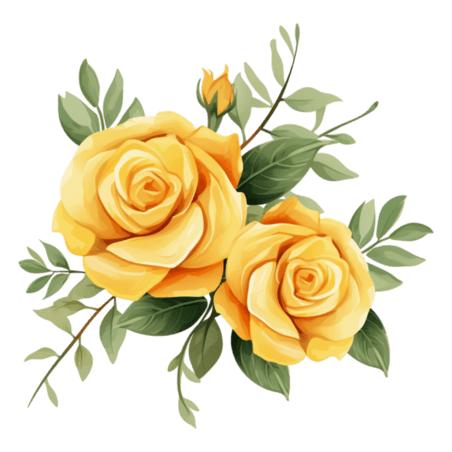 创意黄色玫瑰花植物水彩画情人节装饰元素
