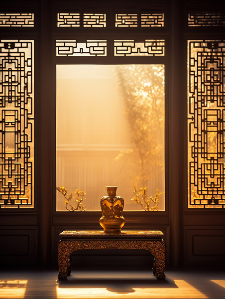 创意复古窗户光影传统建筑中国风意境门窗剪影插图