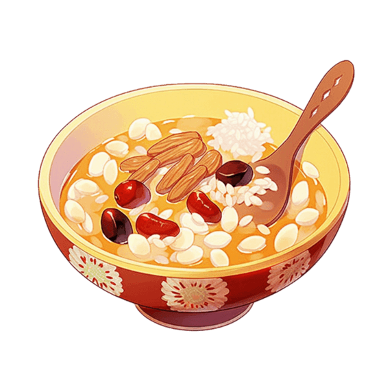 创意一碗中式美食餐饮甜粥卡通手绘腊八粥免抠元素