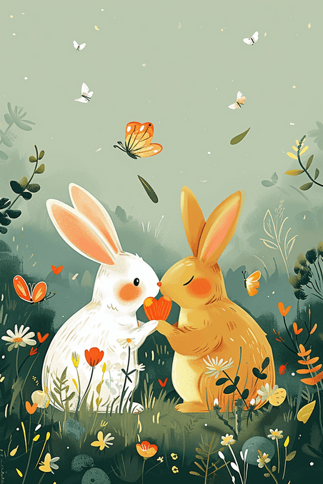创意春天可爱兔子春天童话插画