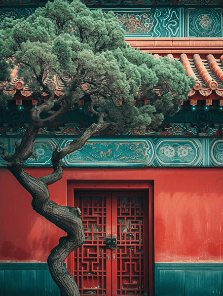 创意中国风古典建筑庭院中式意境风景插画12
