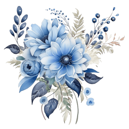 创意写实蓝色花束水彩蓝色春天花朵元素免抠图案