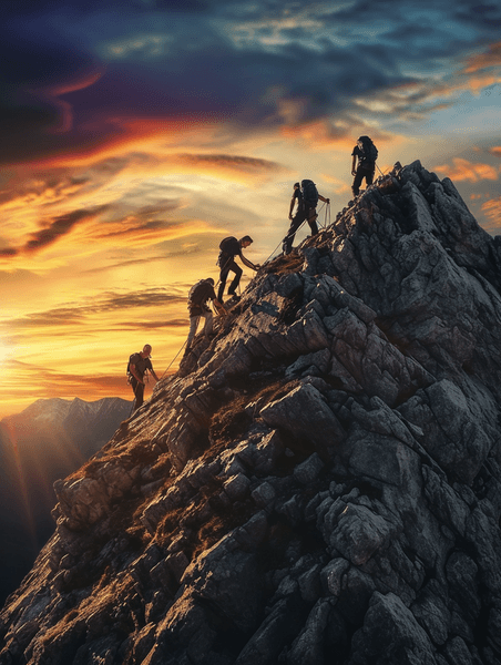 登山爬山创意商务攀爬一座山攀登克服困难