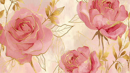 创意粉色浪漫盛开的玫瑰花花朵家纺面料花纹底纹插画3
