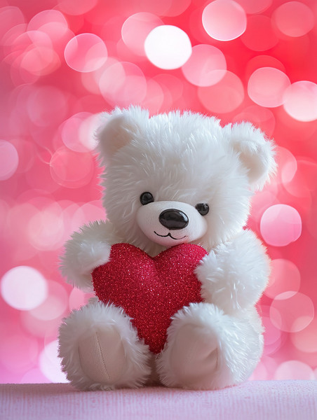 创意情人节玩偶白色毛绒小熊抱着爱心