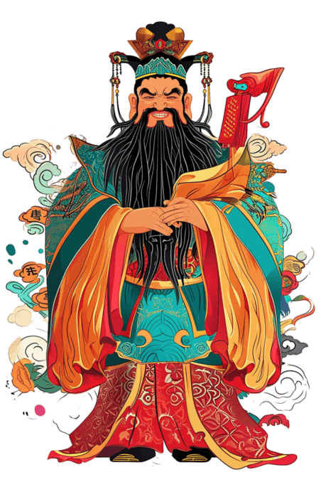 新年财神古典年初五春节神仙手绘元素