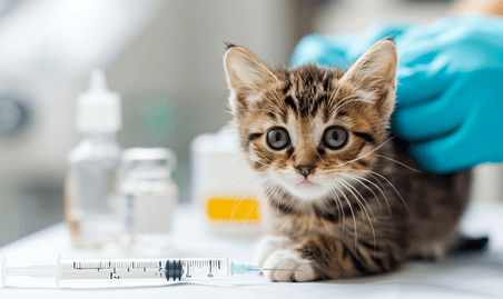 创意宠物猫咪打疫苗特写动物医院