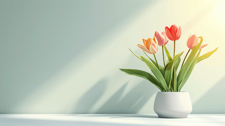 创意文艺春季花朵植物郁金香室内地面窗台上阳光照射下美丽花朵背景19
