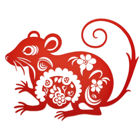 创意红色传统剪纸十二生肖鼠免抠素材窗花动物