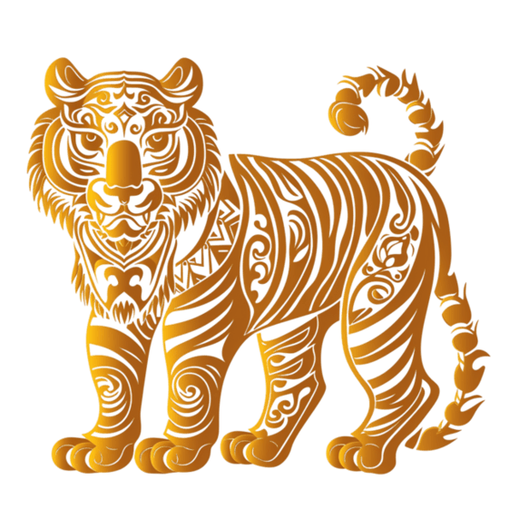 创意金箔动物金色剪纸风传统十二生肖虎设计图