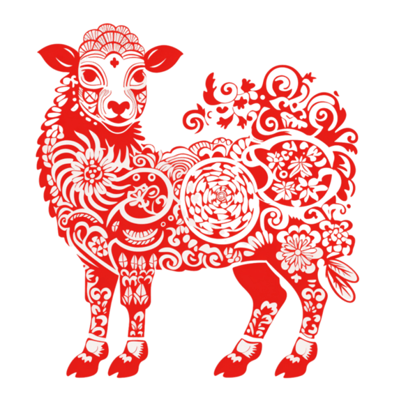 创意红色窗花动物剪纸风传统十二生肖羊元素