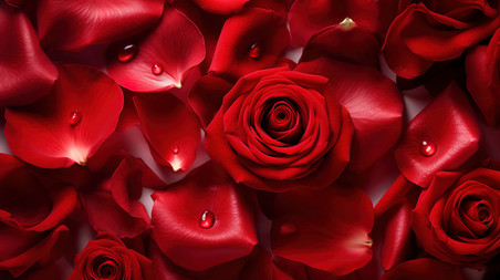 情人节浪漫花瓣创意红玫瑰花瓣平铺图背景
