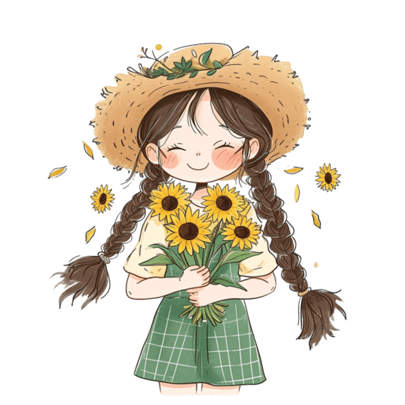 创意春天可爱女孩卡通手绘向日葵花元素人物头像