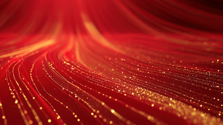 创意丝滑的线条延伸红金色年会抽象商务红色场景设计