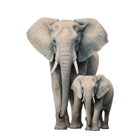 创意绘画白色大象小象卡通动物元素免抠图案