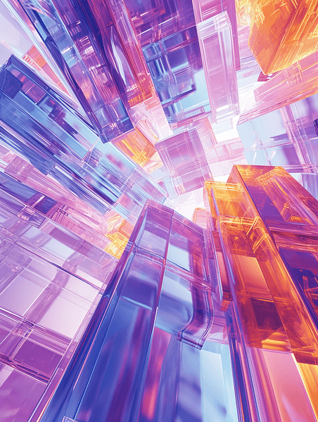 创意紫色和蓝色未来都市感玻璃城市抽象空间背景