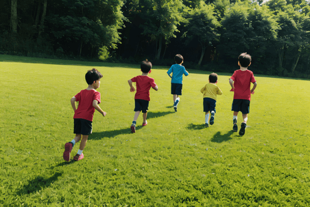创意草地上奔跑的孩子儿童春游奔跑运动摄影照片
