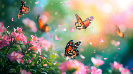 创意花间飞舞的蝴蝶摄影春天植物惊蛰