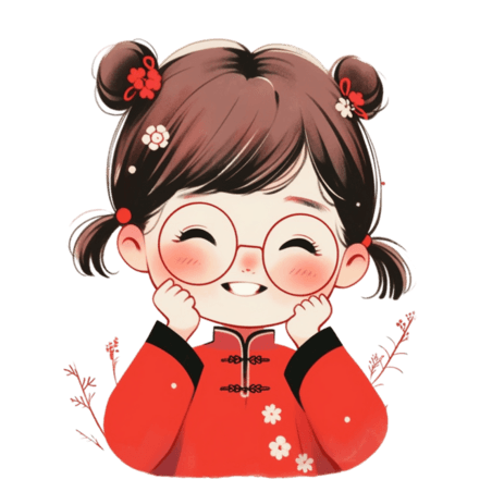 创意卡通新年古风可爱女孩春节中国风头像手绘元素