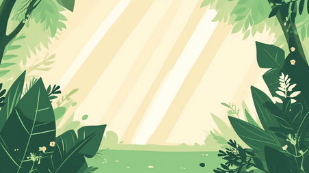 创意春天绿色森林公园绿叶扁平卡通场景的背景图